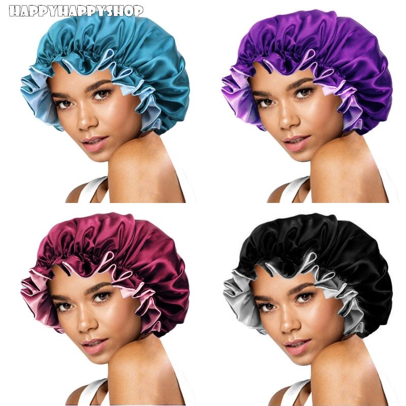

Adult Double Layer Satin Bonnet Head Cover Turban Hair Loss Hat Night Sleep Cap For Women India African Headwrap Scarf Bandanas, Purple