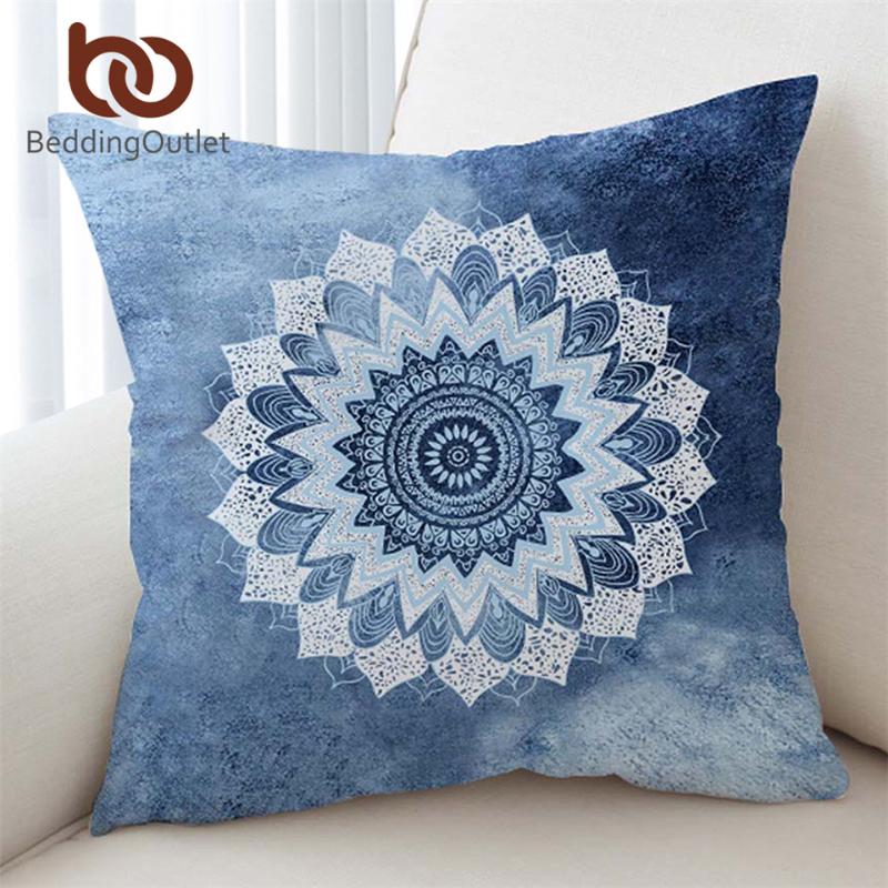 

BeddingOutlet Vintage Cobalt Blue Mandala Cushion Cover Hippie Gypsy Bohemian Floral Pillow Case Paisley Cover Microfiber Soft