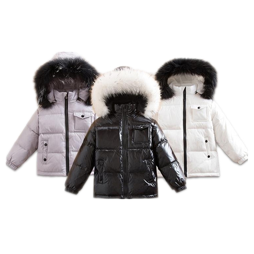 

Kids Winter Duck Down Hooded Fur Coats for Boys Girls Children Thick Waterproof Parkas Toddler Baby Warm Jackets 211222, Light gray