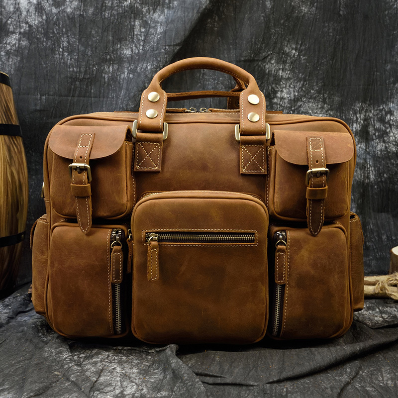 

Maheu fashion natural male leather directories with shoulder strap mobile laptop 2020 new bag deal, Brown 1-crazy horse