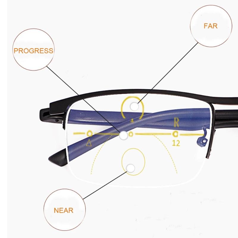 

NONOR Half Frame Metal Multifocal Reading Glasses Men Women Progressive Bifocal Presbyopic Glasses Titanium for Reading