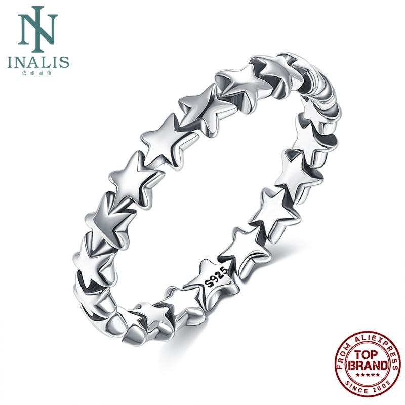 

Cluster Rings INALIS 925 Sterling Silver Ring For Women Pentagram Wedding Boutique Jewelry Stackable Romantic Girl Female Festival Gift