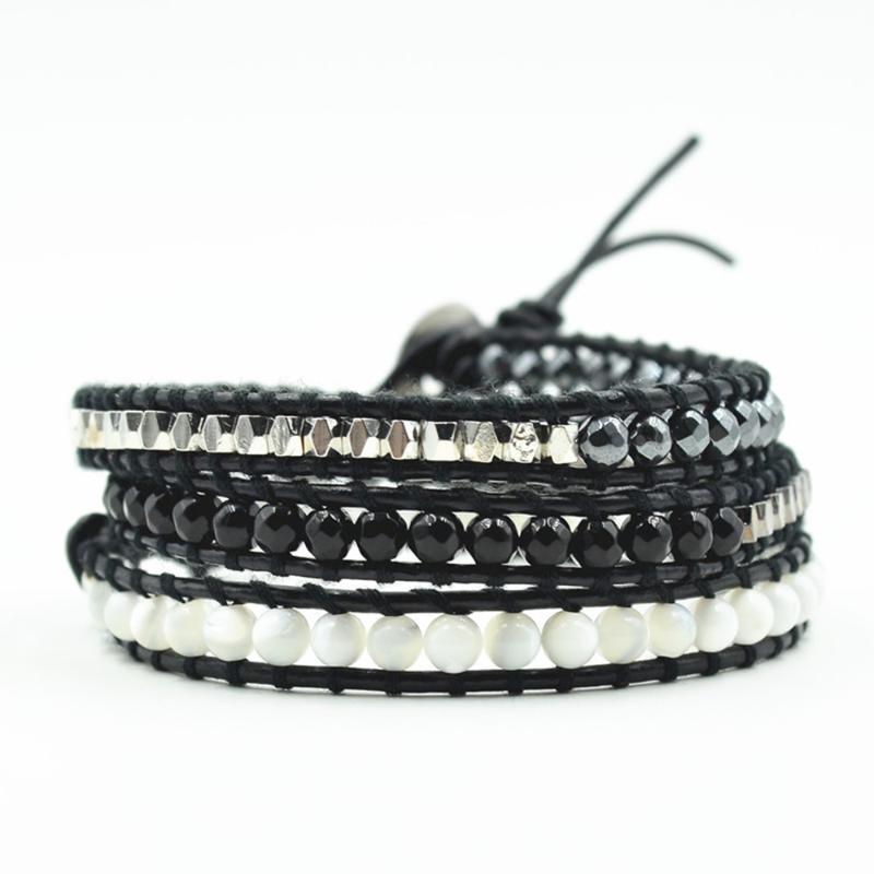 

Simple Mix Stone Wrap Bracelet for Women Ethnic Natural Stone Hematite Round Shell Beaded Boho Bracelets Femme Jewelry Dropship