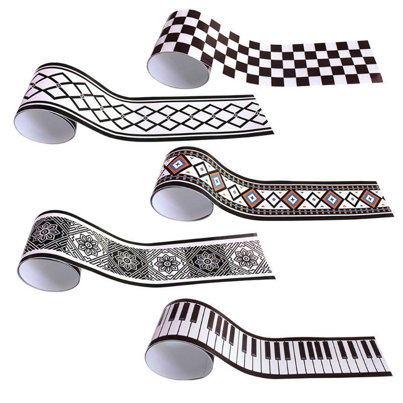 

1Roll Geometric Pattern Waist Lines Self-Adhesive Waterproof Removable Wall Border Stickers for Home Decoration