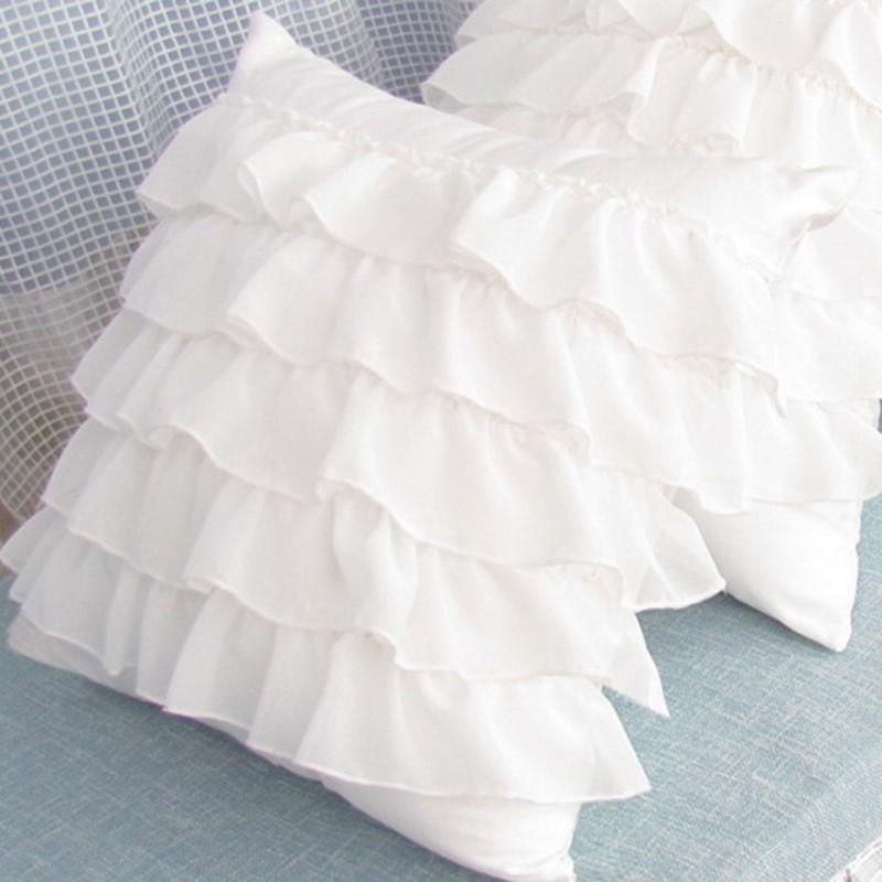 

Free shipping princess lace pillowcase cake layers lotus leaf ruffles sofa backrest coussin cushion cover JEAN