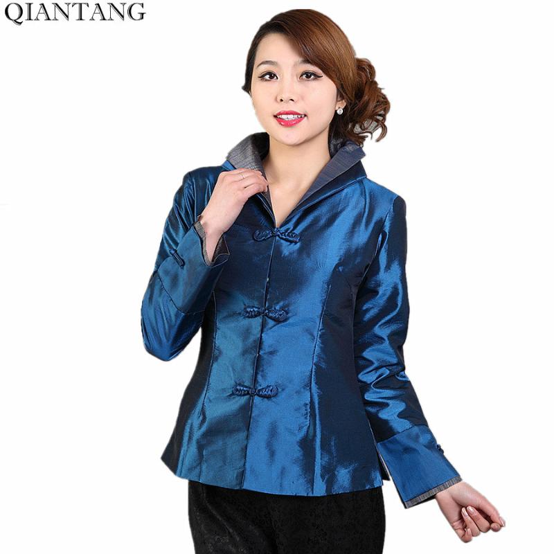 

New Arrival Navy blue Womens Satin Jacket Fashion Chinese Spring Autumn Coat Flower Size  M L XL XXL XXXL Mujer Chaqueta Mny08D, Black