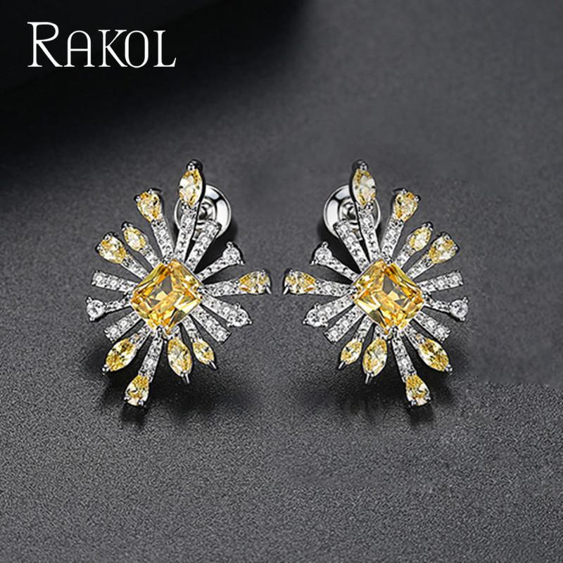 

RAKOL Design Exquisite Earrings for Women Wedding Party Luxury CZ Stone Three Colors Irregular Female Brincos Christmas Gifts