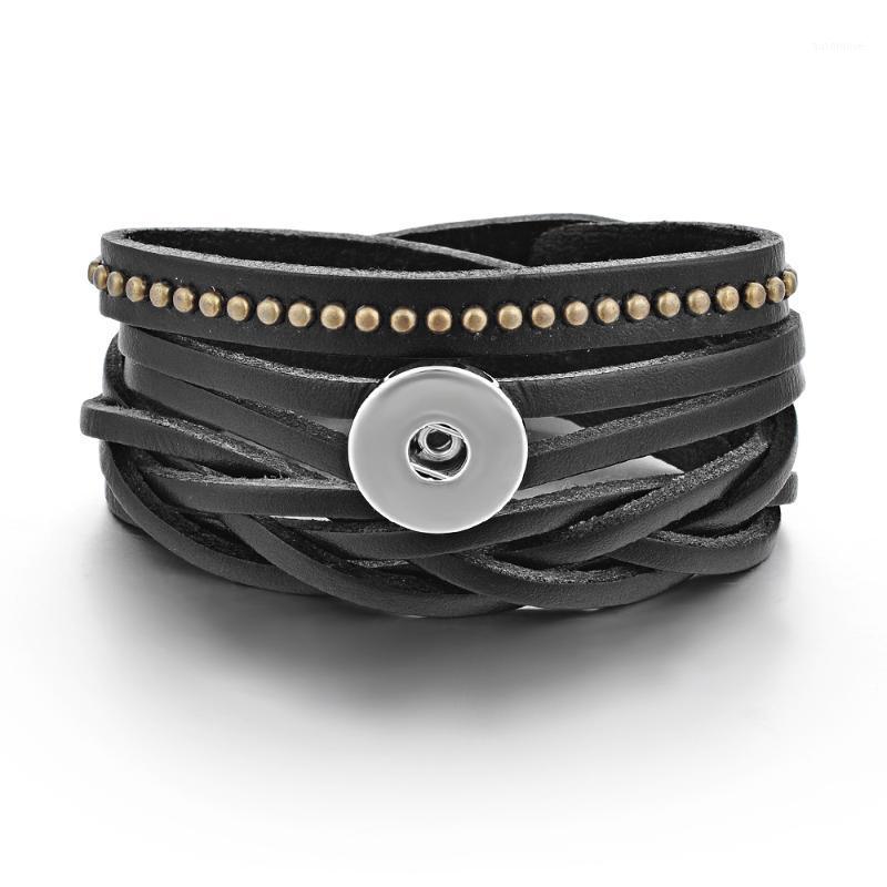 

Vocheng Ginger Snap Button Bracelet Genuine Leather 18mm 3 Colors Black Red Blue Interchangeable Jewelry NN-2861