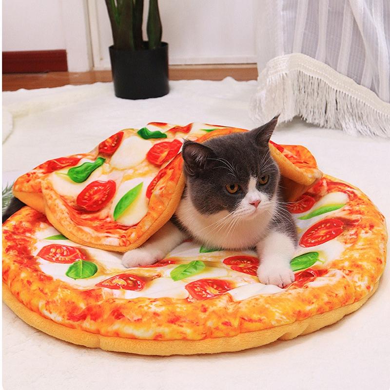 

1pcsNew Comfort Pet Cat Dog Sleeping Bed Mat Cat Soft Warm Flannel Blanket Poached Egg Novelty Sleep Pad Pizza Sleeping Blankets