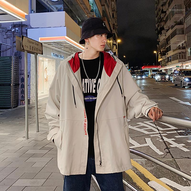

2019 Autumn New Original Tide Brand Hooded Tooling Color Matching Street Student Solid Casual Jacket Hip Hop1, Army green