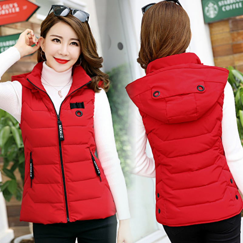 

New vest 2020 female winter coat Women's vests with thin hoodie woman waistcoat outerwear, Black.