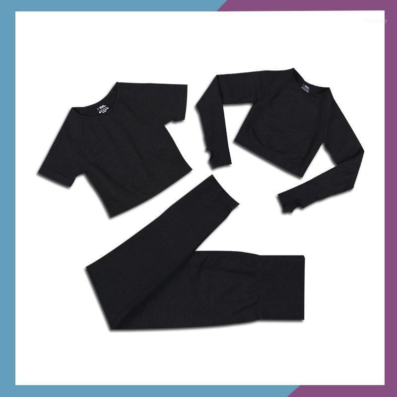

Shirt+Pants+Long Sleeve 3-piece set Women Yoga Set Seamless Gym Sportswear High Waist Fitness Legging Workout Yoga Suit1, Black