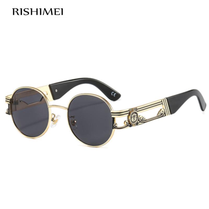 

New style luxury punk wind retro small round frame sunglasses metal adornment men and women anti ultraviolet sunglasses