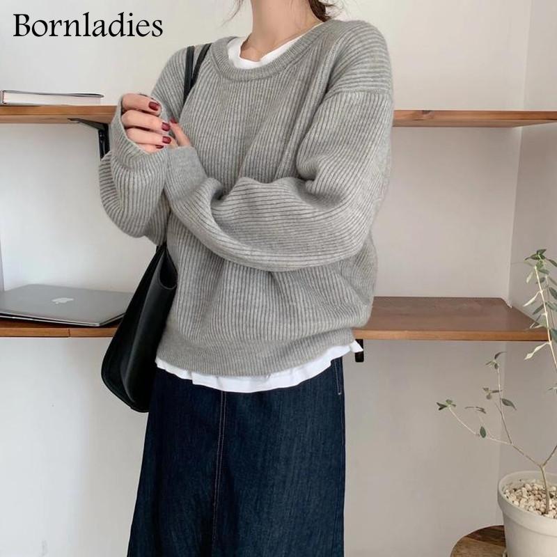 

Women's Sweaters Bornladies 2022 Autumn Loose O-Neck Womens Knitted Regular Winter Clothes For Women Warm Pullovers Argyle Sweater, White;black