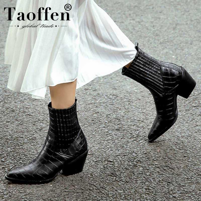 

Taoffen Size 33-45 Women 2020 Winter Hot Sale Fashion Style Ankle Boots Pointed Toe Chunky Heels Office Short Boots Footwear1, Black with fur