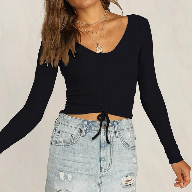 

Black White Summer T Shirt Women Casual Womens Tee Shirts V-neck Tshirt Short Sleeve Lace Up T-shirt Ladies Women Clothings