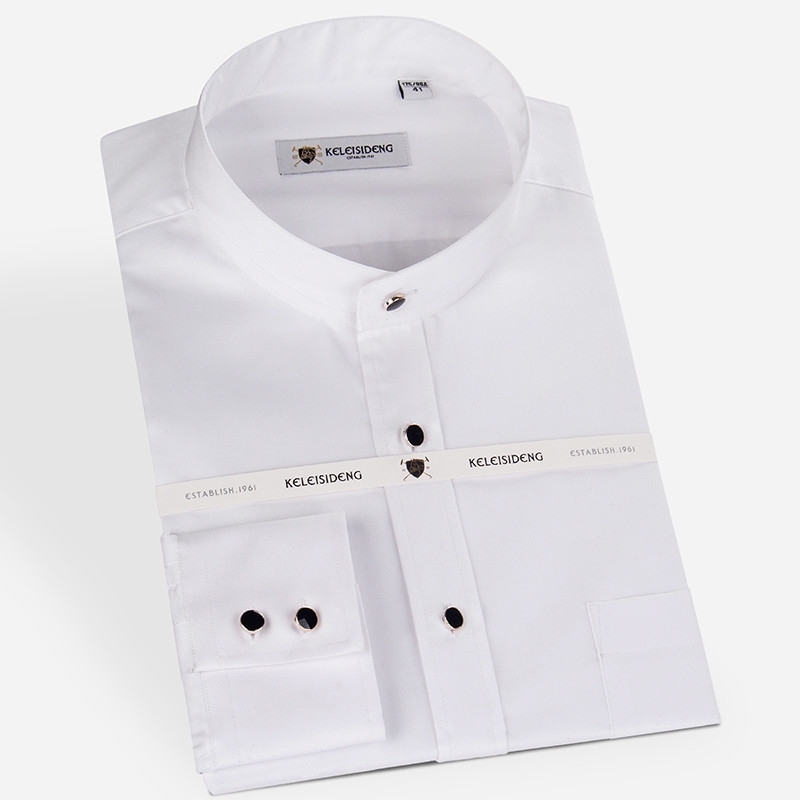 

Excellent Pure Cotton Mandarin collar long sleeve solid dress shirts for men soft comfortable well fit male tops 201123, L1601