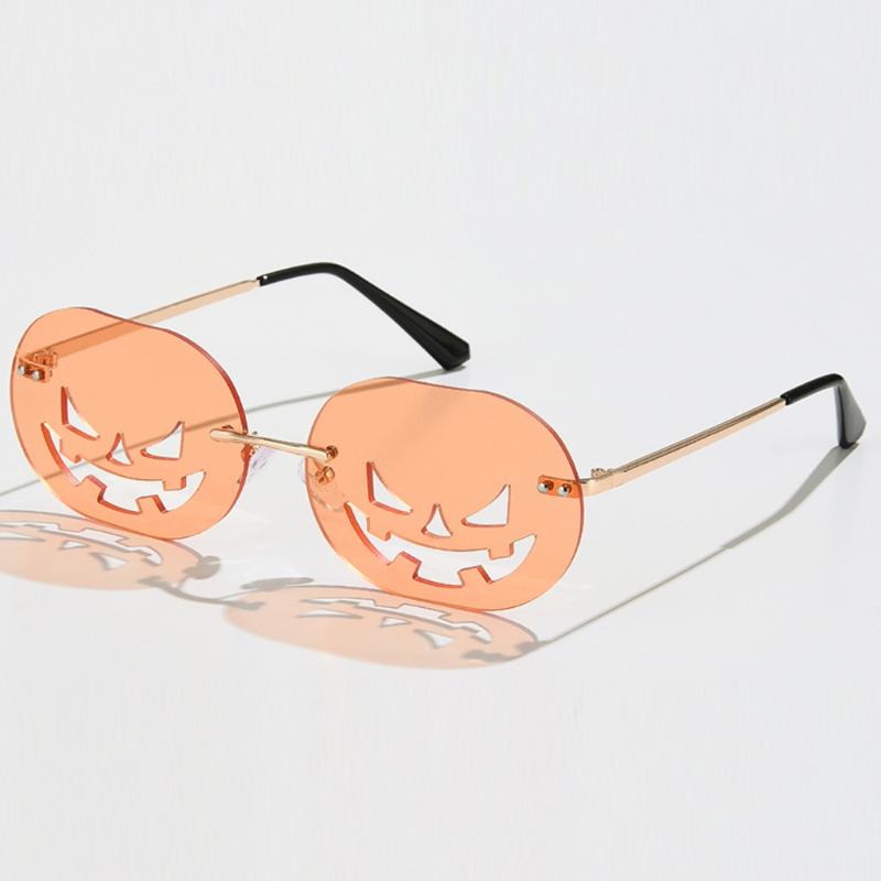 

Sunglasses Veshion Pumpkin Vintage Women Rimless Funny Accessories Male Sun Glasses Oval Hollow Frameless Halloween Gifts