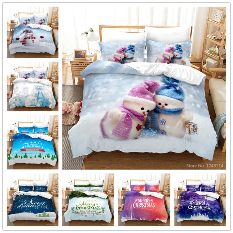 

3D Printed Merry Christmas Duvet Covet Set Lovely Snowman Bedding Set  Full Queen King Size Bed Linens for Boys Girls Gift
