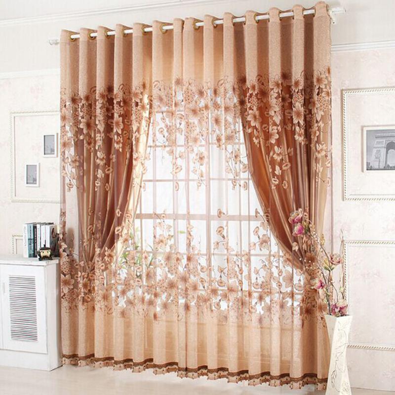 

1Pc New High Quality Curtain Floral Curtains Home Decoration Bedroom Curtains Window Voile Window Decoration#229319, Purple