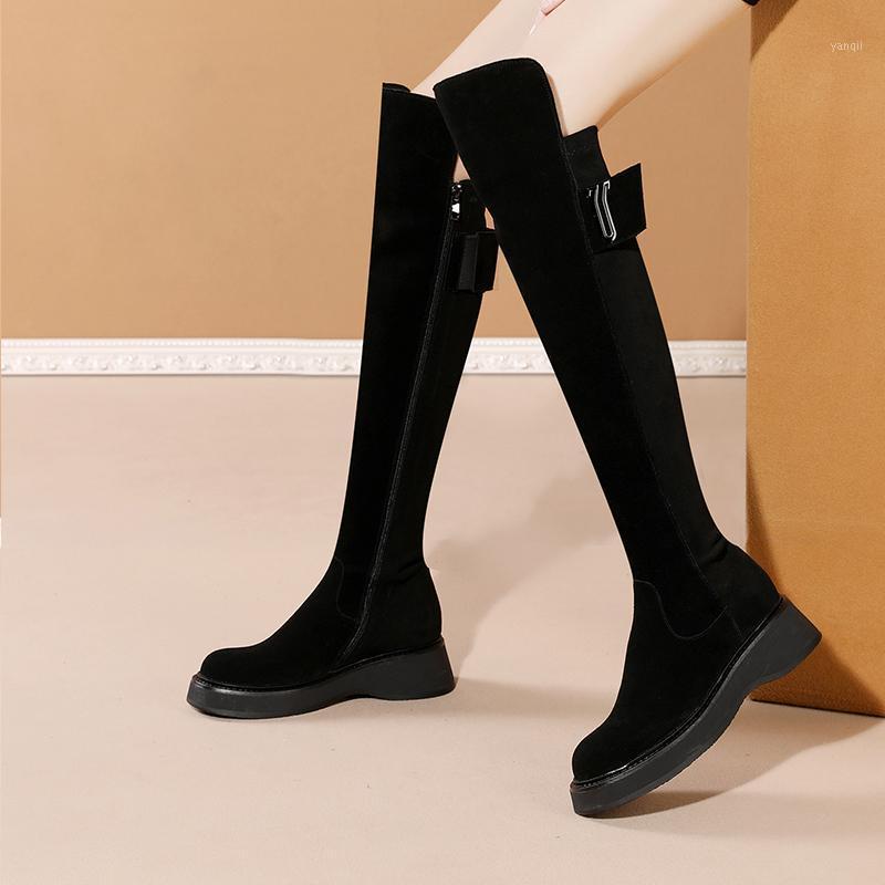 

Suede Leather Over The Knee Boots Winter Newest Dress 2020 New Shoes Woman Night Club med Heels platform Women's Boots1, Black
