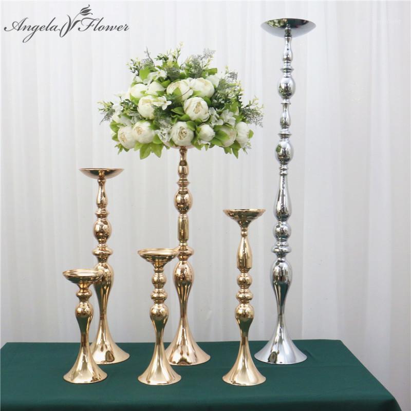 

Artificial Flower Stand Candle Holders Metal Candlestic Vase Table Centerpiece Flower Road Lead Wedding Decor Gold White Silver1, Silver