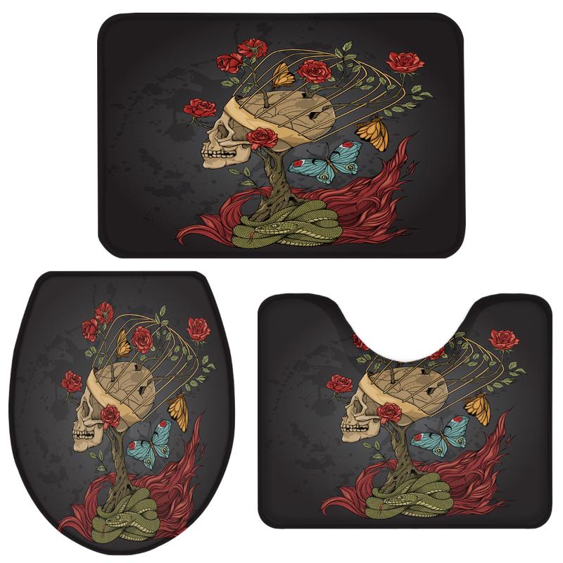 

Snake Flower Tree Fire Bathroom Set Toilet Cover Mat Pedestal Rug Non-Slip Bathroom Accessories Set Home Doormat