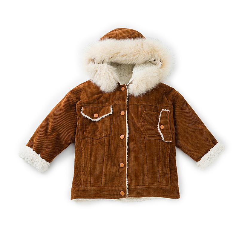 

2020 new winter Girls Kids boys Plus velvet thickening plus fluffy collar coat Down jacket outer clothing Children, Pink