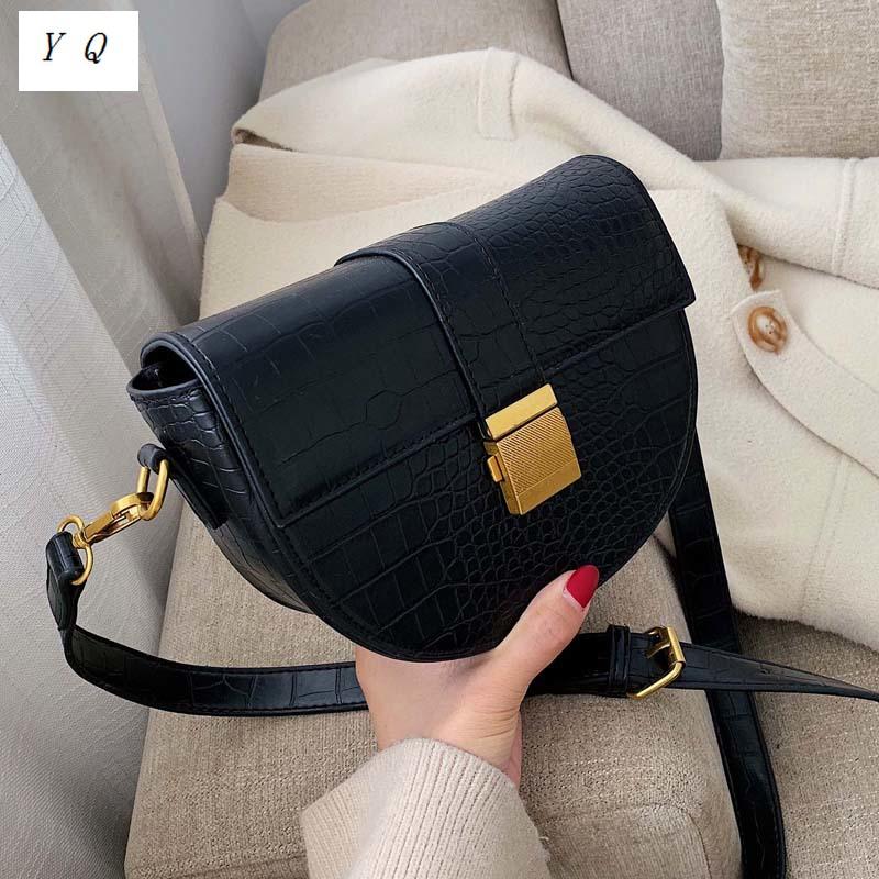 

women chain solid color Stone Pattern soft PU Leather High quality designer crossbody bag Small Handbag and purse, Black