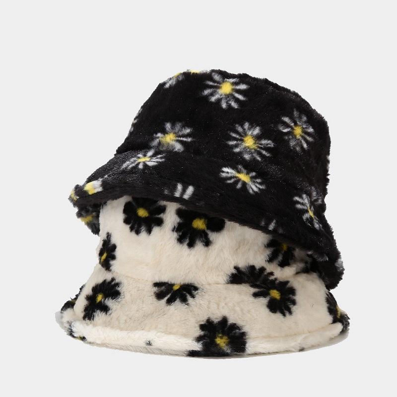 

2020 Autumn New Ladies Small Daisy Fisherman Hat Plush Sun Hat Warm Basin, Bk2