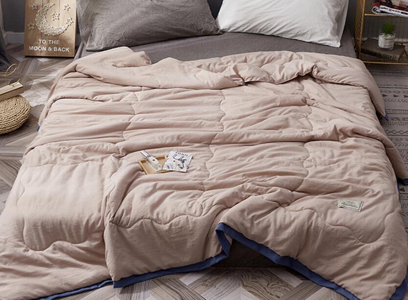 

Washed Cotton Summer Nordic Air Condition Thin Quilt Quilting Solid Colors Bedspread For Home Office Cozy Soft Stuffed Bed Cover, Pink