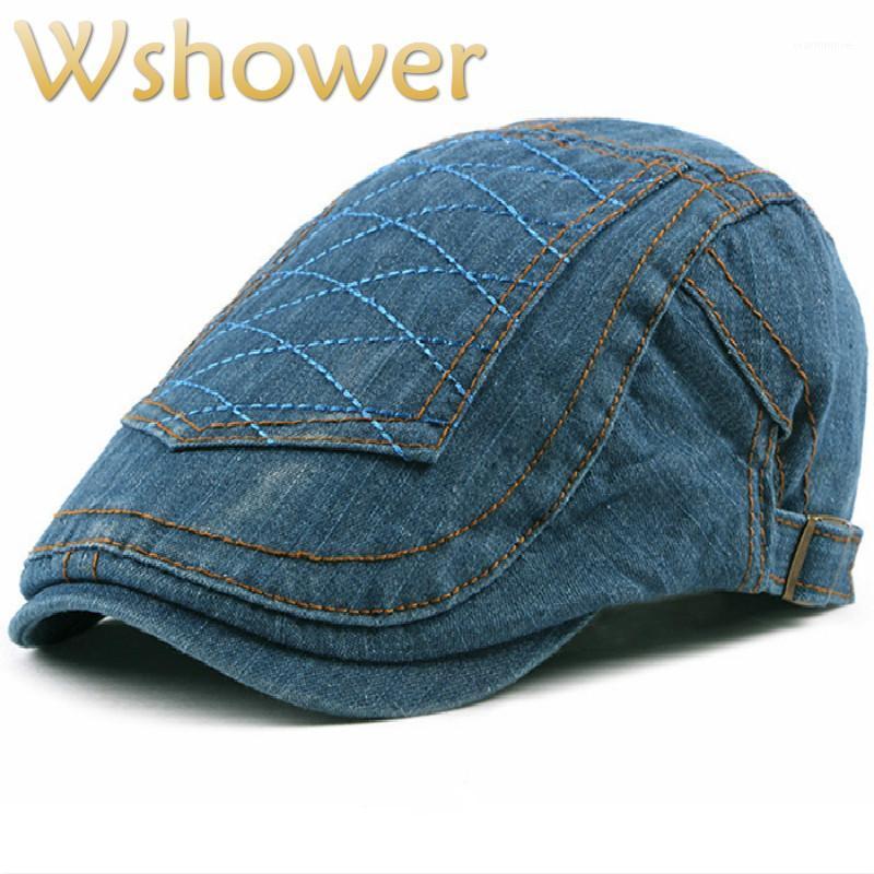 

denim visors for women embroidery adjustable women jean beret vintage Ivy flat cap autumn duckbill peaked hat cap drop shipping1, Black