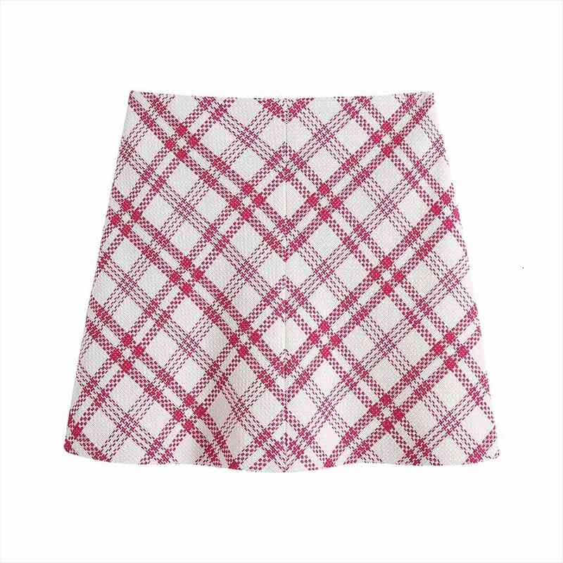 

bbwm stylish chic pockets red and white plaid tweed mini skirt women fashion high waist skirts casual jupe femme, Black