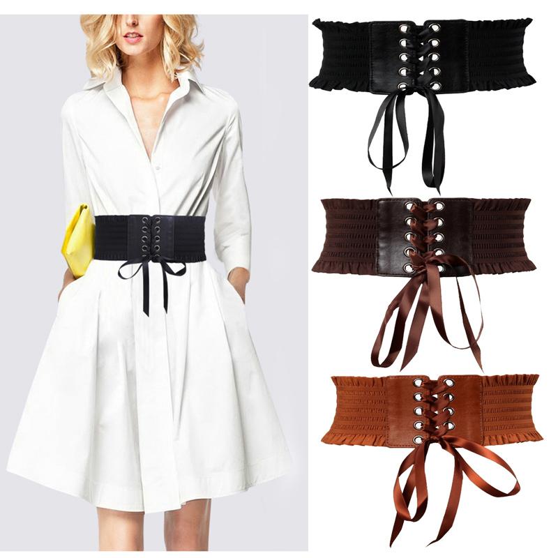 

Western Lace Tassels Ligature Elastic Black Women Cummerbund Fashion Dress Sweater Women Wide Belt