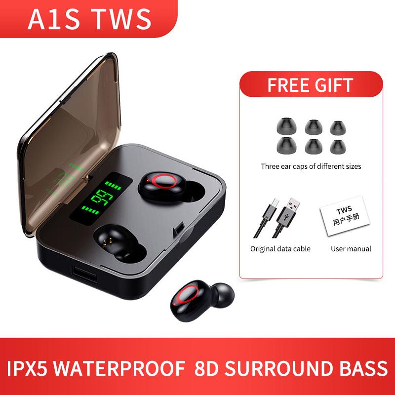 

TWS Bluetooth 5.0 Earphones 1200mAh Charging Box Wireless Headphone Stereo Sports Earbuds Headsets With Microphone, Black