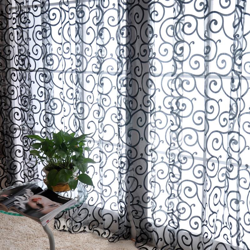 

100*200cm Vintage Pastoral Floral Tulle Voile Door Scarf Valances Drape Sheer Window Curtain Home Decor, Black