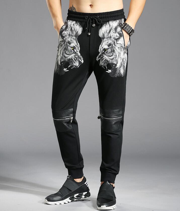 

of Men's Style Europe Lion's Embroidered Personality Self-cultivation Head Lion Casual Pants Men K870 Legu