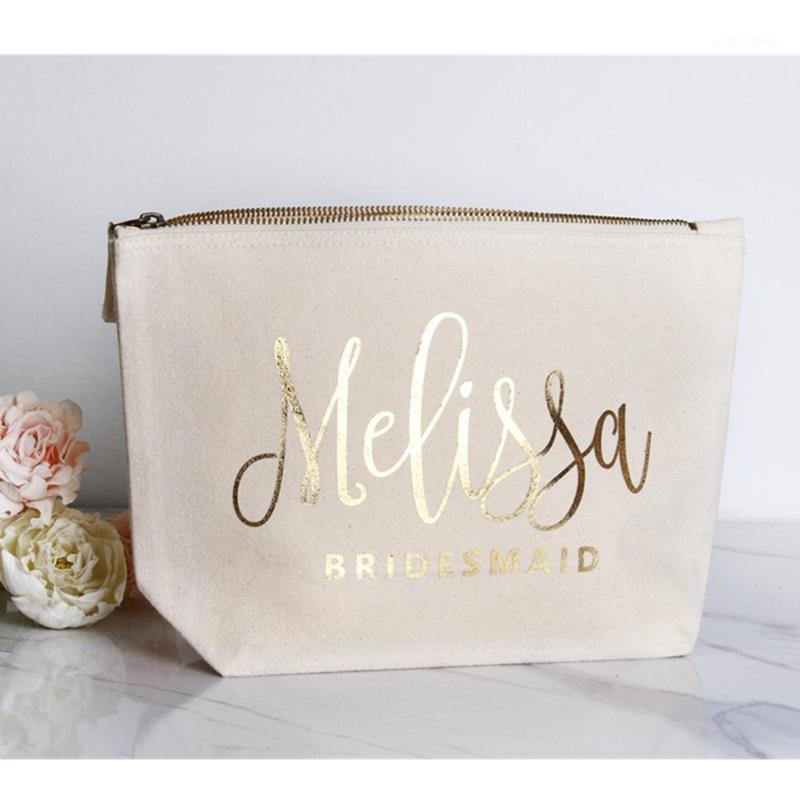 

Personalized Bridesmaid Gifts, Rose Gold Bridesmaid Makeup Bags,Bride Cosmetic Bags, Gold Toiletry Bags For Bridesmaids,1