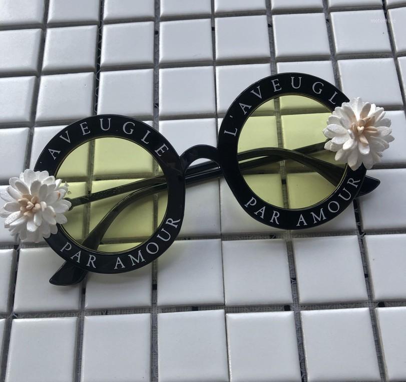 

Small Women Brand Design Sunglasses Yellow Night Vision Eyewear Colorful Flower Handmade Sun Glasses Mirror Round Sunglasses1
