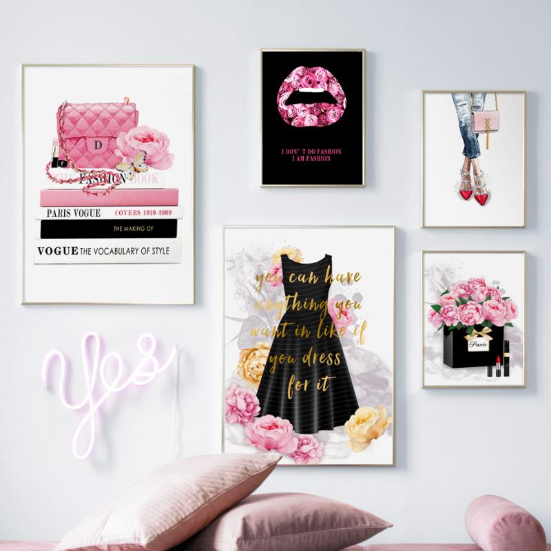 

Fashion Book Girl Paris Perfume Handbag Wall Art Canvas Painting Nordic Posters And Prints Wall pictures For Living Room Decor