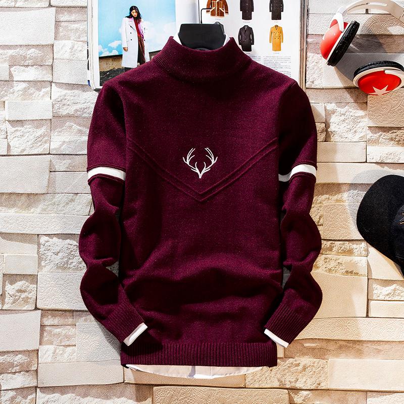 

2020 new deerskin printed sweater, men's Christmas sweater, high-neck slim-fit men's sweater, Black