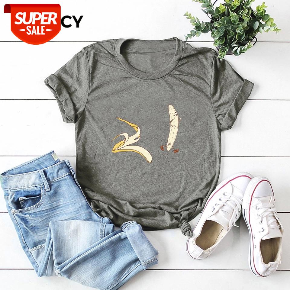

JFUNCY 100% Cotton Woman Shirts Banana Cartoon Harajuku Printed Women T-Shirt Plus Size Summer Casual Tshirt Mujer Tees Tops #n846, White