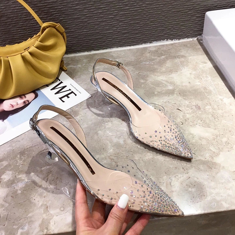 

2020 Summer Elegant Ladies High Heels Sandals Pointed toe Woman Party Shoes Fashion Brand Women Sandals Rhinestone A2479 #bB97, Gold