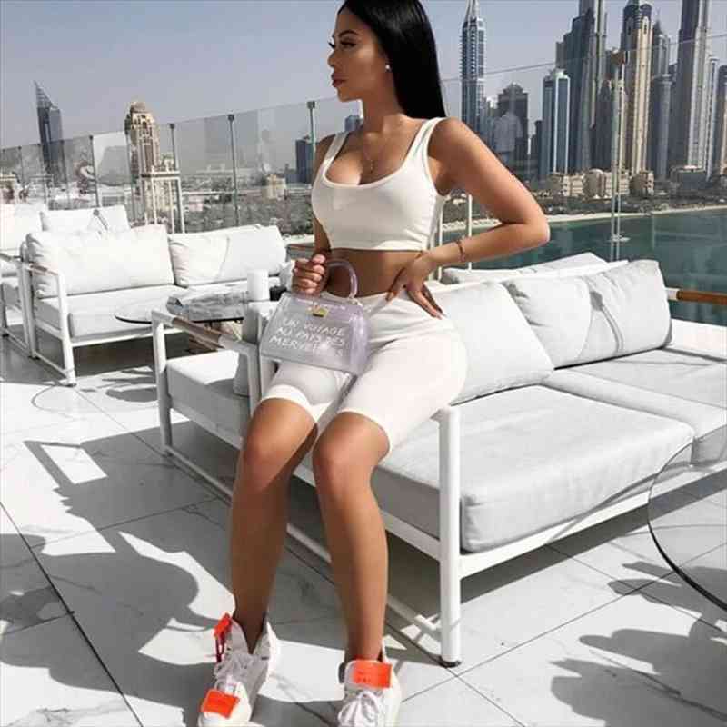 

Sexy Summer 2 Piece Set Crop Top And Biker Shorts Tracksuit Women Clothes 2 Pieces Sets Club Outfits D53-az30, Gray