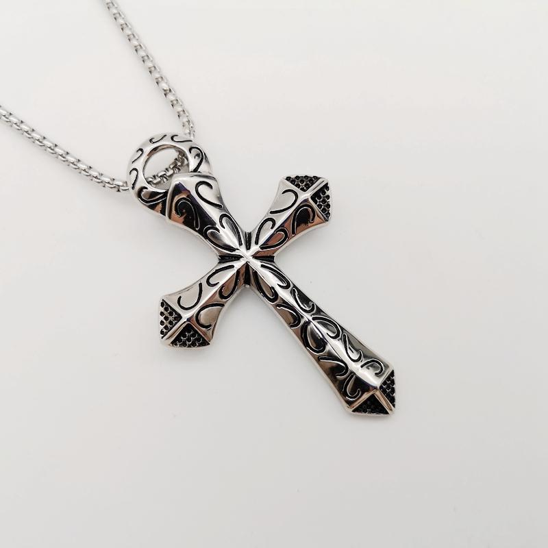 

Vintage 316L stainless steel curved heart pattern cross pendant necklace mens fashion punk Big cross necklace hip hop jewelry