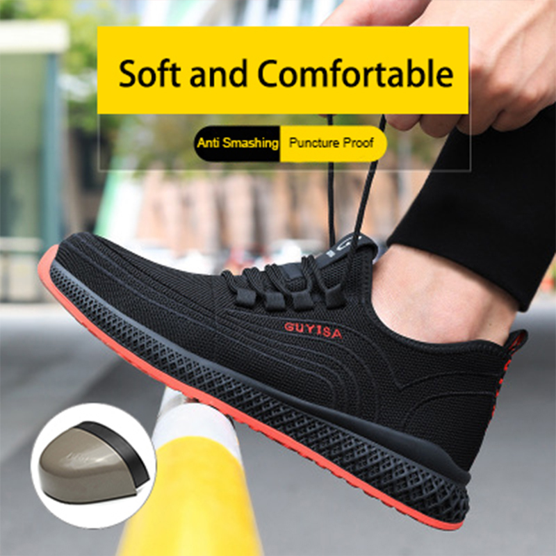 

Safty Shoes Men Work Boots Light Weight Breathable Soft Steel Toe Anti Smashing Outdoors Factory Casual Security Shoes Women 201202, Black