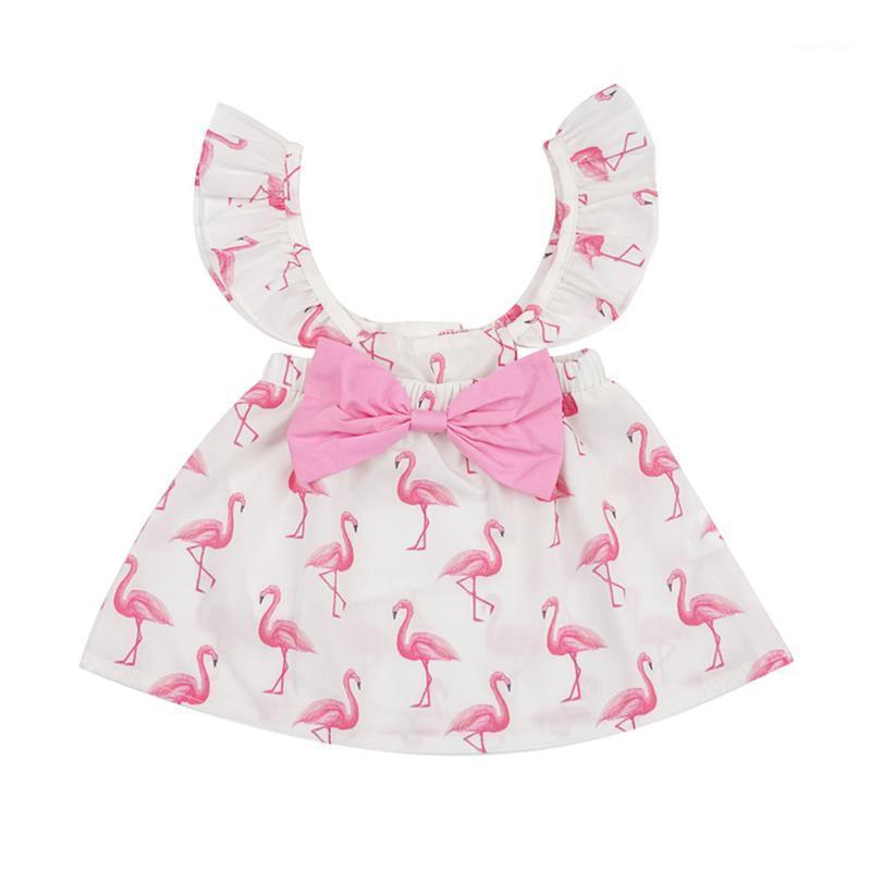 

New Sweet Baby Girl Newborn Dress Summer Sleeve Bow Flamingo Print Dresses Infant Girl Kid Cute Party Dress Vestidos 0-18M1, Pink