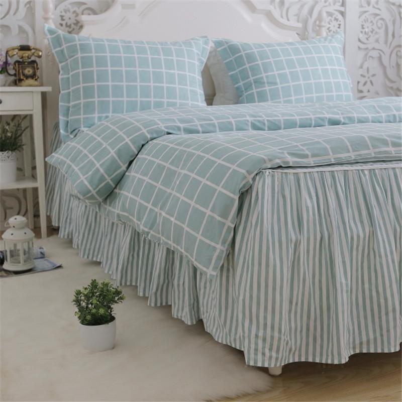 

Classic Plaid Bedding Set Light Handsome Plaids Duvet Cover Home Bed Textile Stripe Bed Sheet Princess Skirt Cover Linen, As pic