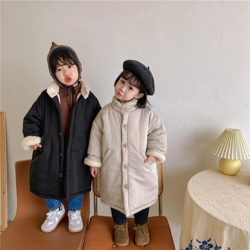 

Children's Solid Color Plush Velvet Mid-length Cotton Coats 2020 Boys And Girls Turtleneck Thick Warm Casual Long Jackets Kids, Black