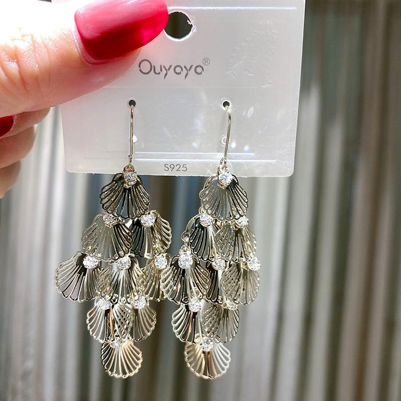 

South Korea style creative shell pendant earrings copper allergy - proof ear hook quality zircon earrings female
